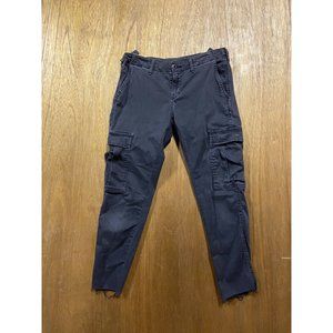 Unbranded Women's Black Cargo Raw Hem Ankle Jean Pant Modal Size 28